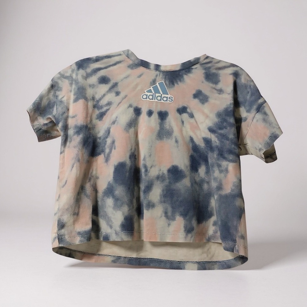 Adidas Kids Girls Tie Dye Crop T Shirt Top Blue‎ Pink White Size M 10 12